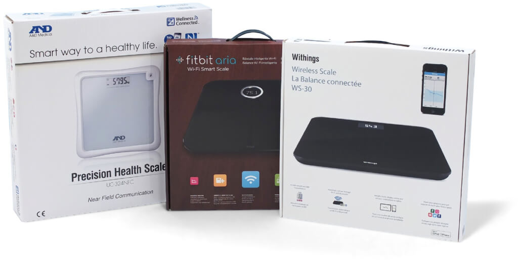 Waage A&D UC-324NFC, Fitbit Aria und Withings WS-30, 